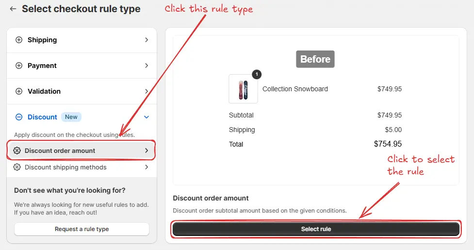 Create rule for order discount amount