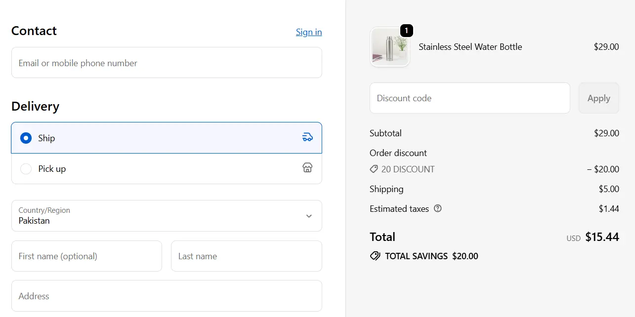 Order discount at checkout