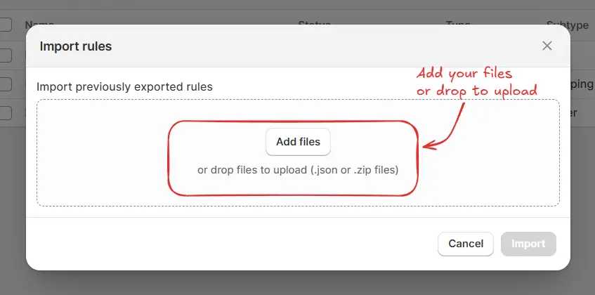 Add files or drop files to upload