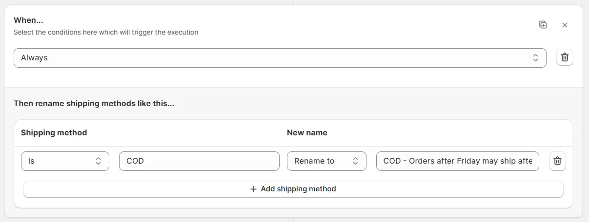 Rename shipping rule