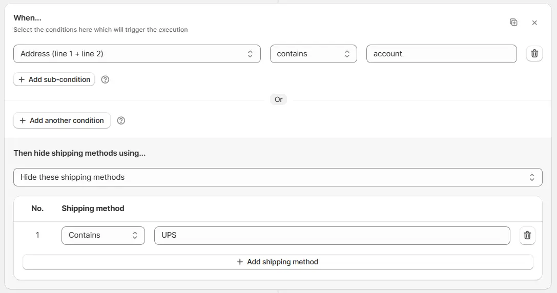 Example rule setting