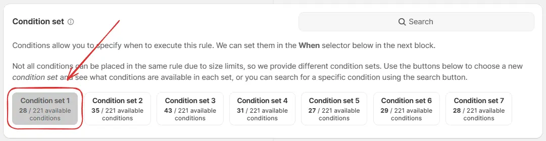 Select a condition set
