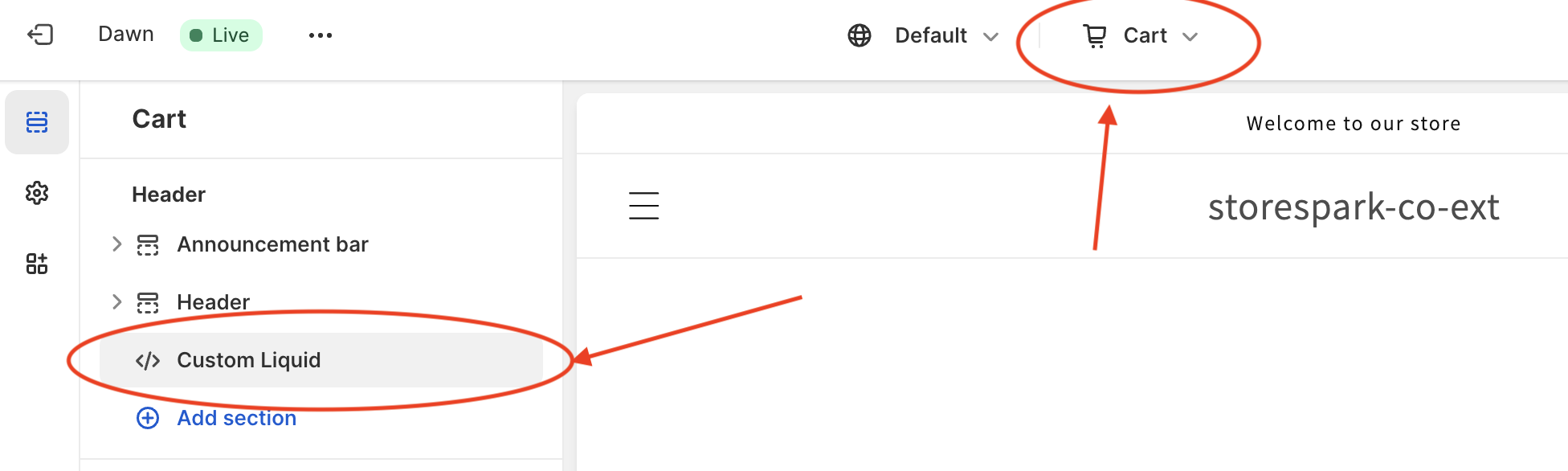 Cart page modification in theme editor